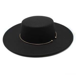 Black Flat Top Fedora Hat