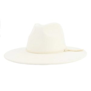 White Elegant Wide Brim Fedora Hat with Tassel Band